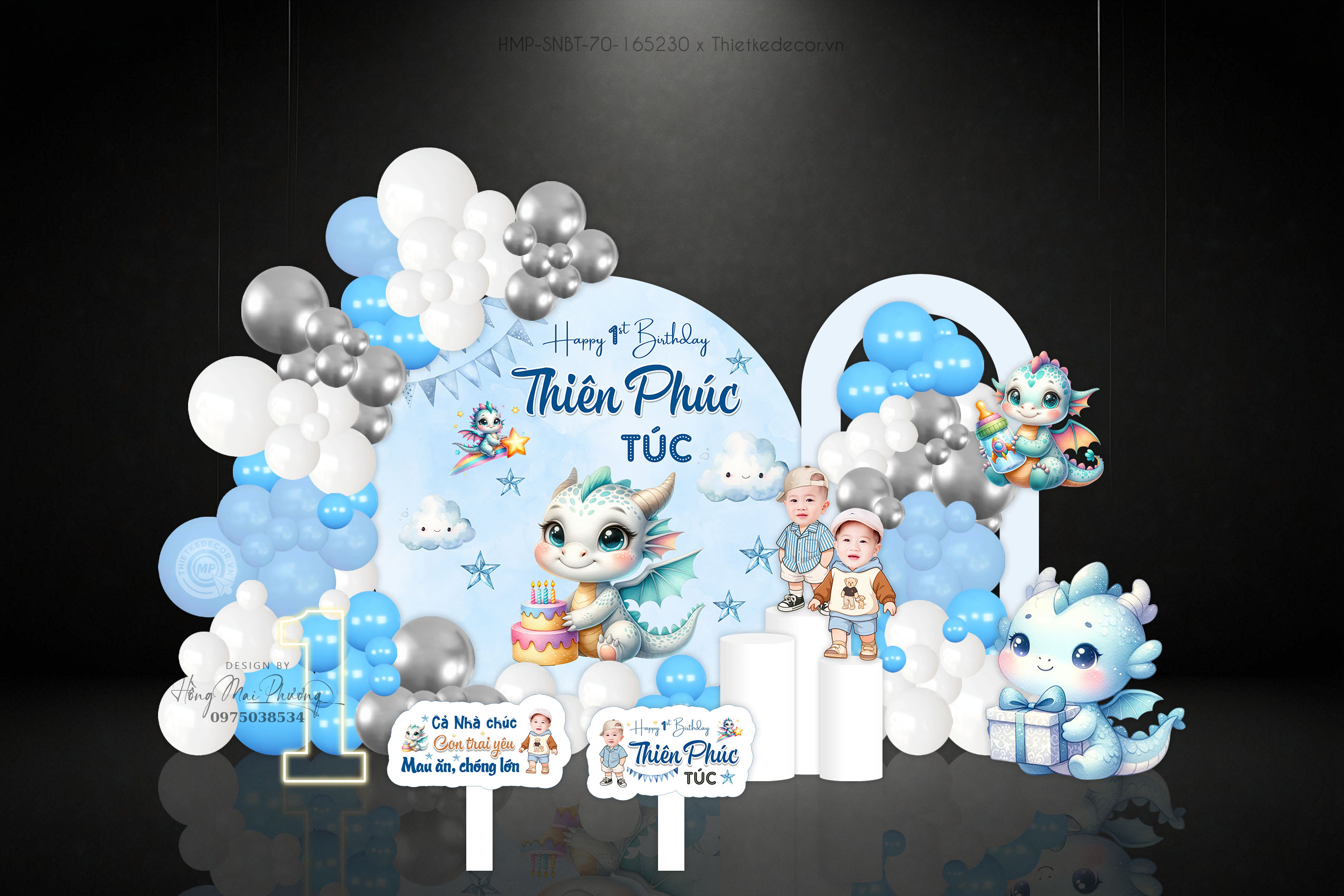 Sinh nhật bé trai tuổi rồng tone xanh dương